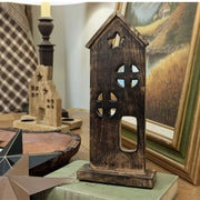 Wooden Saltbox House w/ Star Dark Brown 11.5x5x2