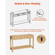 47 in Console Table, Farmhouse Desk Behind the Couch with Drawers and Bottom Storage Shelf, Wooden Rectangle Entrance Narrow Sofa Table for Hallway, Bedroom, Living Room, Foyer, Burlywood