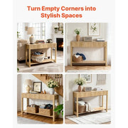 47 in Console Table, Farmhouse Desk Behind the Couch with Drawers and Bottom Storage Shelf, Wooden Rectangle Entrance Narrow Sofa Table for Hallway, Bedroom, Living Room, Foyer, Burlywood