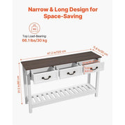 47 in Console Table, Farmhouse Desk Behind the Couch with Drawers and Bottom Storage Shelf, Wooden Rectangle Entrance Narrow Sofa Table for Hallway, Bedroom, Living Room, Foyer, Brown + White