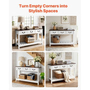 47 in Console Table, Farmhouse Desk Behind the Couch with Drawers and Bottom Storage Shelf, Wooden Rectangle Entrance Narrow Sofa Table for Hallway, Bedroom, Living Room, Foyer, Brown + White