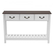 47 in Console Table, Farmhouse Desk Behind the Couch with Drawers and Bottom Storage Shelf, Wooden Rectangle Entrance Narrow Sofa Table for Hallway, Bedroom, Living Room, Foyer, Brown + White
