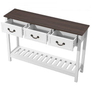 47 in Console Table, Farmhouse Desk Behind the Couch with Drawers and Bottom Storage Shelf, Wooden Rectangle Entrance Narrow Sofa Table for Hallway, Bedroom, Living Room, Foyer, Brown + White