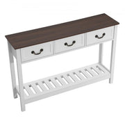 47 in Console Table, Farmhouse Desk Behind the Couch with Drawers and Bottom Storage Shelf, Wooden Rectangle Entrance Narrow Sofa Table for Hallway, Bedroom, Living Room, Foyer, Brown + White