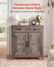 Coffee Bar Cabinet, Farmhouse Coffee Bar Table with Drawer, Buffet Stand Cabinet with 2 Barn Doors, Sideboard Buffet Station for Living Room, Entryway, Kitchen, 29.5 x 14.7 x 31.5 in, Grey