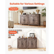 Coffee Bar Cabinet, Farmhouse Coffee Bar Table with Drawer, Buffet Stand Cabinet with 2 Barn Doors, Sideboard Buffet Station for Living Room, Entryway, Kitchen, 29.5 x 14.7 x 31.5 in, Grey