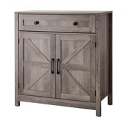 Coffee Bar Cabinet, Farmhouse Coffee Bar Table with Drawer, Buffet Stand Cabinet with 2 Barn Doors, Sideboard Buffet Station for Living Room, Entryway, Kitchen, 29.5 x 14.7 x 31.5 in, Grey