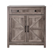 Coffee Bar Cabinet, Farmhouse Coffee Bar Table with Drawer, Buffet Stand Cabinet with 2 Barn Doors, Sideboard Buffet Station for Living Room, Entryway, Kitchen, 29.5 x 14.7 x 31.5 in, Grey