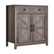 Coffee Bar Cabinet, Farmhouse Coffee Bar Table with Drawer, Buffet Stand Cabinet with 2 Barn Doors, Sideboard Buffet Station for Living Room, Entryway, Kitchen, 29.5 x 14.7 x 31.5 in, Grey