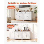 Coffee Bar Cabinet, Farmhouse Coffee Bar Table with Drawer, Buffet Stand Cabinet with 2 Barn Door, Sideboard Buffet Station for Living Room, Entryway, Kitchen, 29.5 x 14.7 x 31.5 in, White