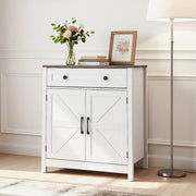 Coffee Bar Cabinet, Farmhouse Coffee Bar Table with Drawer, Buffet Stand Cabinet with 2 Barn Door, Sideboard Buffet Station for Living Room, Entryway, Kitchen, 29.5 x 14.7 x 31.5 in, White