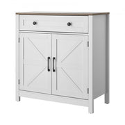 Coffee Bar Cabinet, Farmhouse Coffee Bar Table with Drawer, Buffet Stand Cabinet with 2 Barn Door, Sideboard Buffet Station for Living Room, Entryway, Kitchen, 29.5 x 14.7 x 31.5 in, White