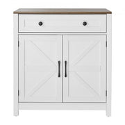 Coffee Bar Cabinet, Farmhouse Coffee Bar Table with Drawer, Buffet Stand Cabinet with 2 Barn Door, Sideboard Buffet Station for Living Room, Entryway, Kitchen, 29.5 x 14.7 x 31.5 in, White