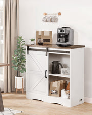 Coffee Bar Cabinet, 31.5 x 13.8 x 31.5 in Farmhouse Coffee Bar Cabinet with 3-Tier Storage, Coffee Bar Table with Barn Door, Farmhouse Sideboard Buffet Cabinet for Living Room, Entryway