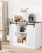 Coffee Bar Cabinet, 41.8 x 15.8 x 32.1 in Farmhouse Coffee Bar Cabinet with 3-Tier Storage, Coffee Bar Table with Barn Doors, Farmhouse Sideboard Buffet Cabinet for Living Room, Entryway