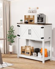 Coffee Bar Cabinet, 31.5 x 13.8 x 34.6 in Farmhouse Coffee Bar Cabinet with 3-Tier Storage, Coffee Bar Table with Magnet Doors, Farmhouse Sideboard Buffet Cabinet for Living Room, Entryway