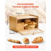 Bread Box for Kitchen Counter, Large Capacity Bamboo Bread Storage Container, Farmhouse Wooden Breadbox Organizer for Homemade Bread, Storage Holder Bin with Acrylic Wavy Door Panel, Natural