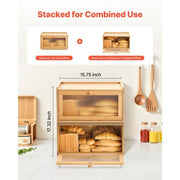 Bread Box for Kitchen Counter, Large Capacity Bamboo Bread Storage Container, Farmhouse Wooden Breadbox Organizer for Homemade Bread, Storage Holder Bin with Acrylic Wavy Door Panel, Natural