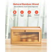 Bread Box for Kitchen Counter, Large Capacity Bamboo Bread Storage Container, Farmhouse Wooden Breadbox Organizer for Homemade Bread, Storage Holder Bin with Acrylic Wavy Door Panel, Natural