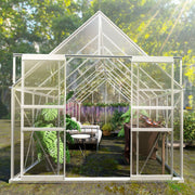 8' W x 16' D Walk-in Polycarbonate Greenhouse with Roof Vent, Sliding Doors, Aluminum Hobby Hot House for Outdoor Garden Backyard