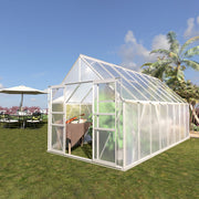 8' W x 16' D Walk-in Polycarbonate Greenhouse with Roof Vent, Sliding Doors, Aluminum Hobby Hot House for Outdoor Garden Backyard