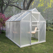 8' L x 6' W Walk-in Polycarbonate Greenhouse with Roof Vent, Sliding Doors, Aluminum Hobby Hot House for Outdoor Garden Backyard