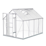 8' L x 6' W Walk-in Polycarbonate Greenhouse with Roof Vent, Sliding Doors, Aluminum Hobby Hot House for Outdoor Garden Backyard