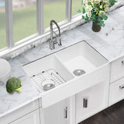 Ceramic White 33*18*10" Kitchen Double Basin Farmhouse Sink Rectangular Vessel Sink