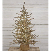 Antiqued Silver Tinsel Tree with Burlap Base 4 Ft H