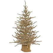 Antiqued Silver Tinsel Tree with Burlap Base 4 Ft H