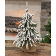 Flocked Mini Downswept Tree With Burlap Base - 15"