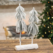 Snowy Pine Tree Pair on Log