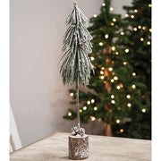 Snowy Long Needle Pine Tree with Pinecones - 14"