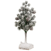 Flocked Bristle Pine Tree with Cones on Log - 9"