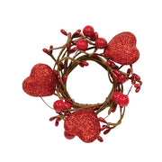 Red Glitter Heart & Berries Candle Ring - 2"