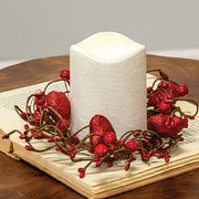 Red Glitter Heart & Berries Candle Ring - 3.5"