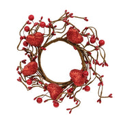 Red Glitter Heart & Berries Candle Ring - 3.5"