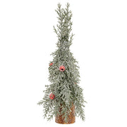 Winter Frost Pine Tree with Red Baubles - 10"H