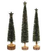 Star Topped Sage Bottle Brush Trees on Wood Bases (Set of 3)