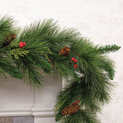 Long Needle Pine & Cedar Garland with Berries - 5 Ft