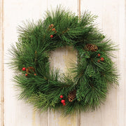 Long Needle Pine & Cedar Wreath with Berries - 18"