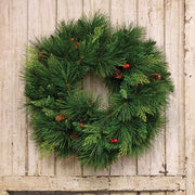 Long Needle Pine & Cedar Double Wreath with Berries - 24 In