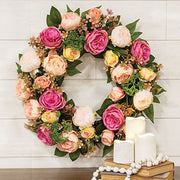 Mixed Cabbage Rose Wreath - 22"