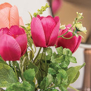 Pink Tulips & Wildflowers in Metal Pot - 8.5"H