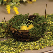 Mossy Twig Bird Nest with Speckled Yellow Eggs - 3-1/2 In