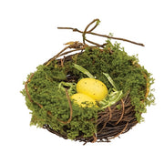 Mossy Twig Bird Nest with Speckled Yellow Eggs - 3-1/2 In