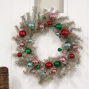 Platinum Tinsel & Bauble Wreath - 24"