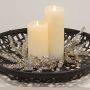 Platinum Bristle Pine & Golden Ball Candle Ring - 6.5"