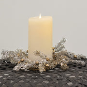 Platinum Bristle Pine & Golden Ball Candle Ring - 3.5"