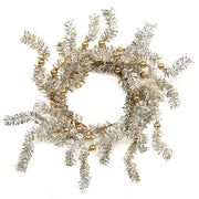 Platinum Bristle Pine & Golden Ball Candle Ring - 3.5"